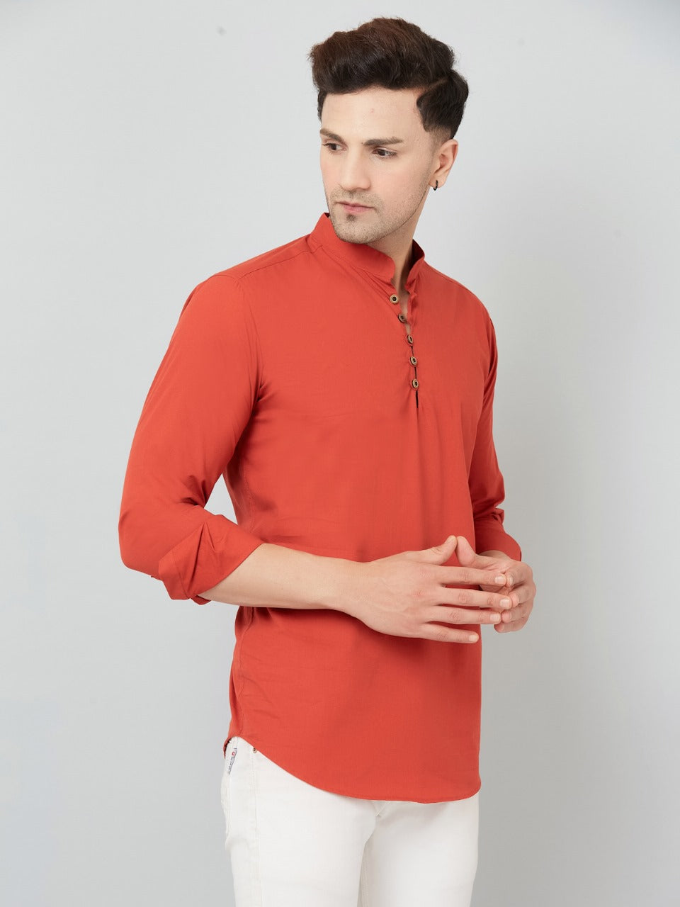 Louis Monarch Men Solid Orange Pure Cotton Straight Short Kurta